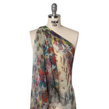 Crinkled Silk Chiffon Print - White, Pink and Yellow Floral - Deadstock