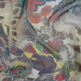 Crinkled Silk Chiffon Print - White, Pink and Yellow Floral - Deadstock