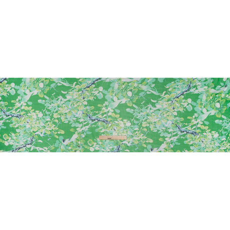Silk Voile Print - Green and Blue Birds Among Leaves - Deadstock