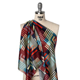 Stretch Silk Charmeuse Print - Red, Blue and Pale Yellow Striped Geometrics - Deadstock
