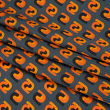 Stretch Silk Charmeuse Print - Steel, Black and Orange Geometric - Deadstock
