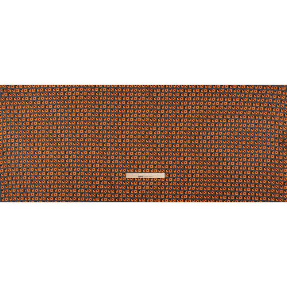 Stretch Silk Charmeuse Print - Steel, Black and Orange Geometric - Deadstock