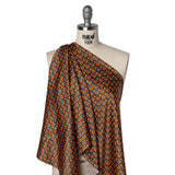 Stretch Silk Charmeuse Print - Steel, Black and Orange Geometric - Deadstock
