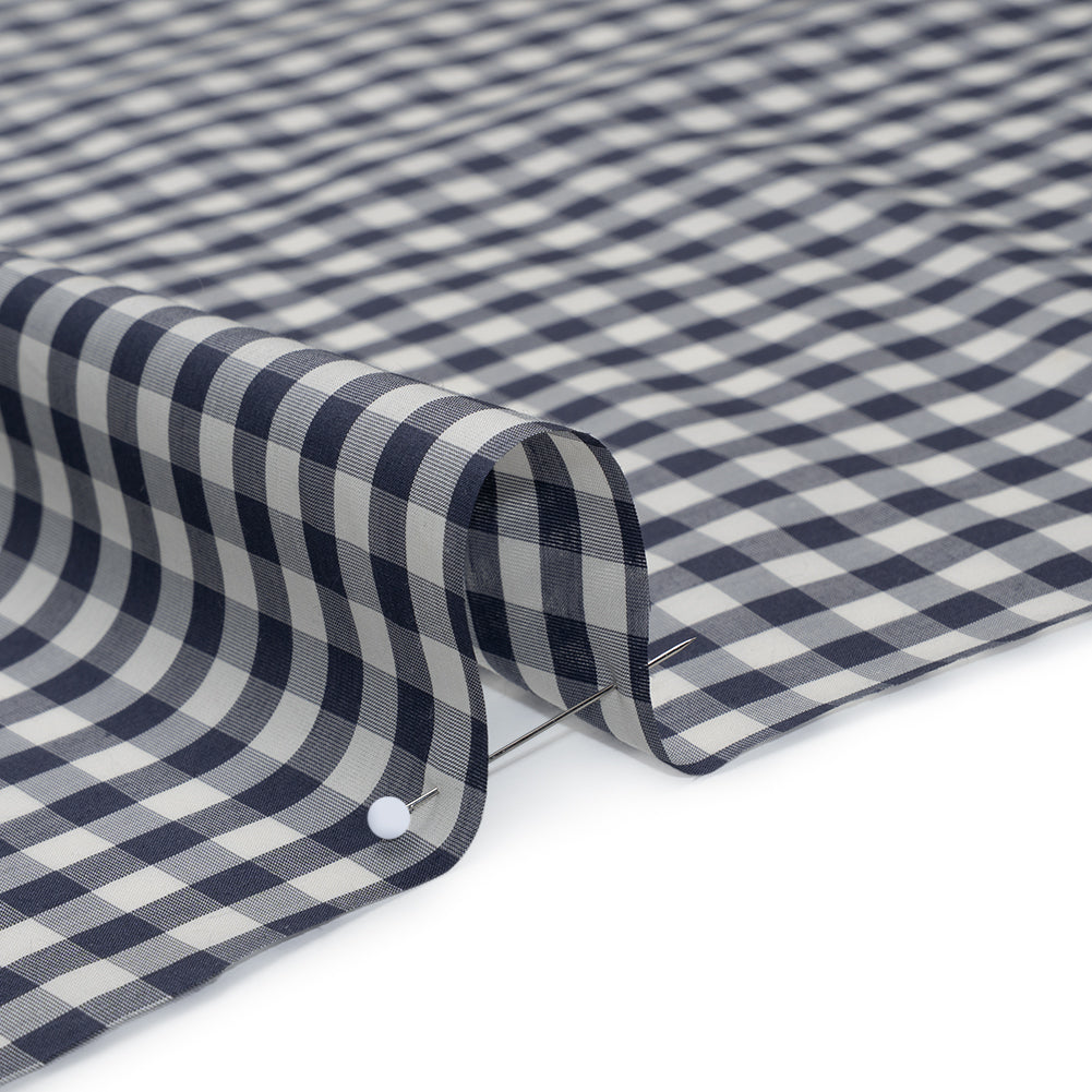 Silk and Cotton Voile - Dark Blue and White Gingham - Deadstock