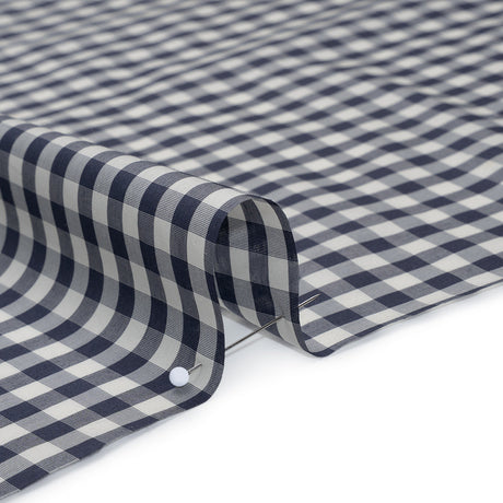 Silk and Cotton Voile - Dark Blue and White Gingham - Deadstock