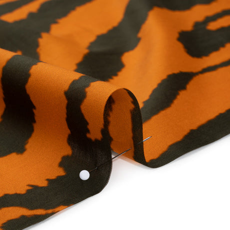 Silk and Cotton Voile Print - Orange and Dark Brown Big Tiger Stripes - Deadstock