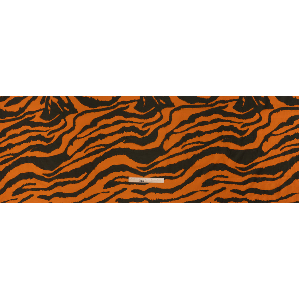 Silk and Cotton Voile Print - Orange and Dark Brown Big Tiger Stripes - Deadstock