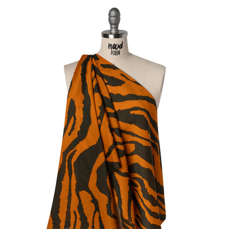 Silk and Cotton Voile Print - Orange and Dark Brown Big Tiger Stripes - Deadstock