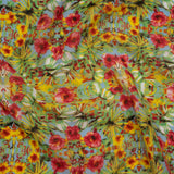 Silk and Cotton Voile Print - Bright Pink, Yellow and Light Blue Tropical Flower Medallions - Deadstock