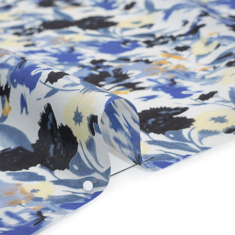 Silk and Cotton Voile Print - Blue, Yellow and White Floral - Deadstock
