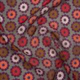 Silk and Cotton Voile Print - Gray, Purple and Pink Flower Medallions - Deadstock