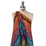 Silk and Cotton Voile Print - Rainbow Mosaic Stripes - Deadstock