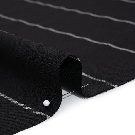 Virgin Wool Blend Suiting Made in Italy - Black and White Chalk Stripes