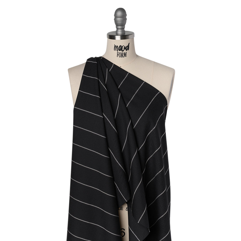 Virgin Wool Blend Suiting Made in Italy - Black and White Chalk Stripes