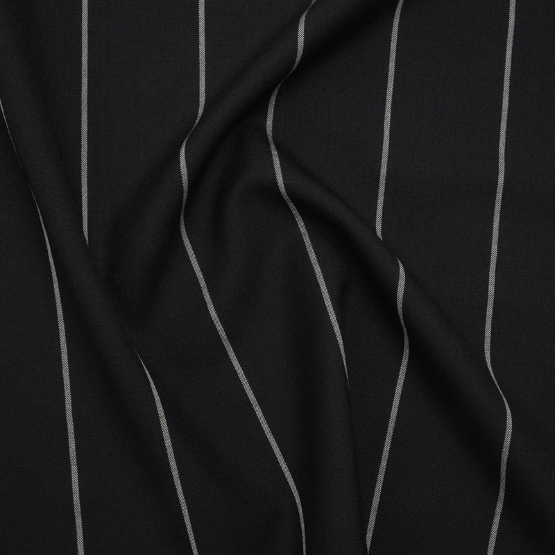 Virgin Wool Blend Suiting Made in Italy - Black and White Chalk Stripes