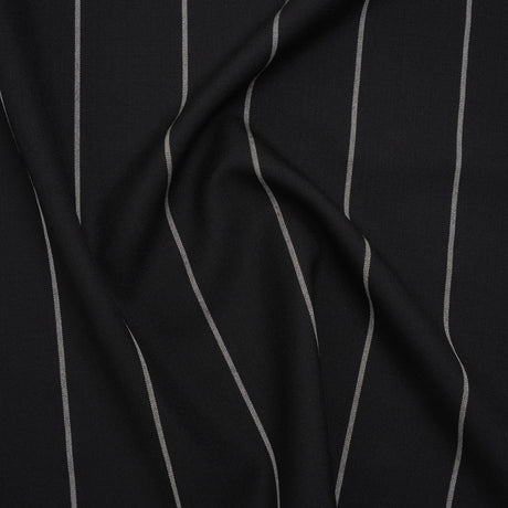 Virgin Wool Blend Suiting Made in Italy - Black and White Chalk Stripes