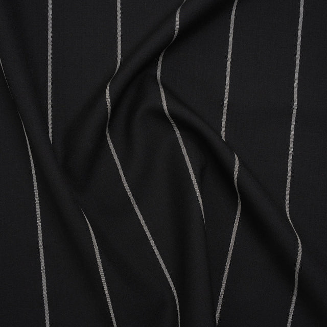 Virgin Wool Blend Suiting Made in Italy - Black and White Chalk Stripes