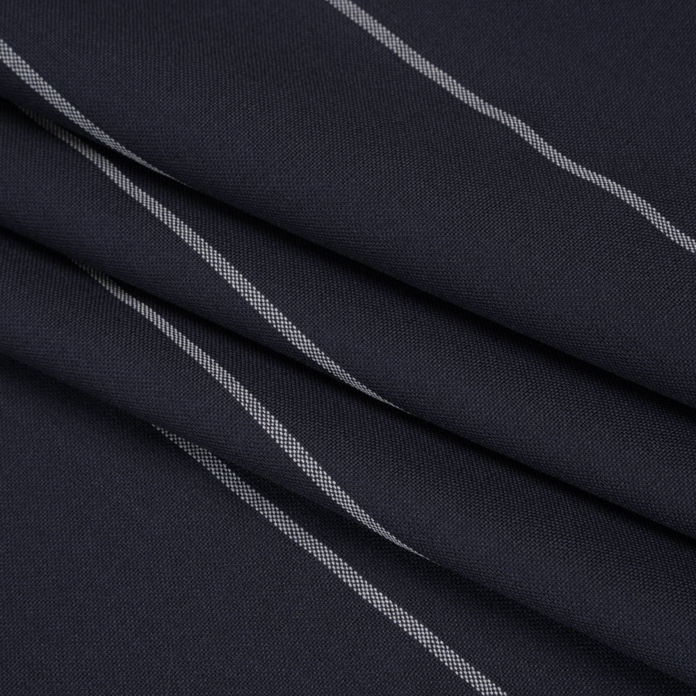 Virgin Wool Blend Suiting Made in Italy - Navy Blue and White Chalk Stripes