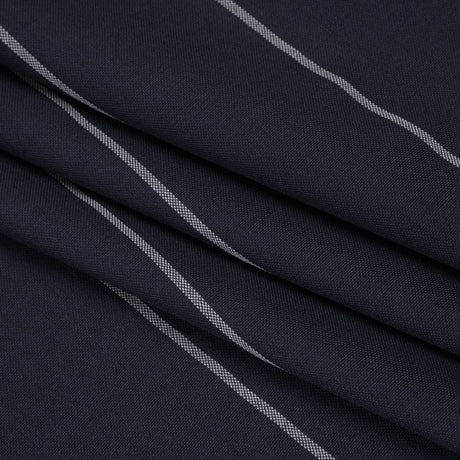 Virgin Wool Blend Suiting Made in Italy - Navy Blue and White Chalk Stripes