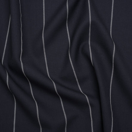 Virgin Wool Blend Suiting Made in Italy - Navy Blue and White Chalk Stripes