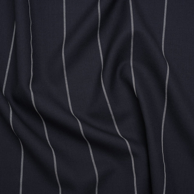 Virgin Wool Blend Suiting Made in Italy - Navy Blue and White Chalk Stripes
