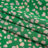 Polyester Satin Print - Kelly Green, Beige and Gray Abstract Dots - Designer Deadstock