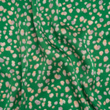 Polyester Satin Print - Kelly Green, Beige and Gray Abstract Dots - Designer Deadstock