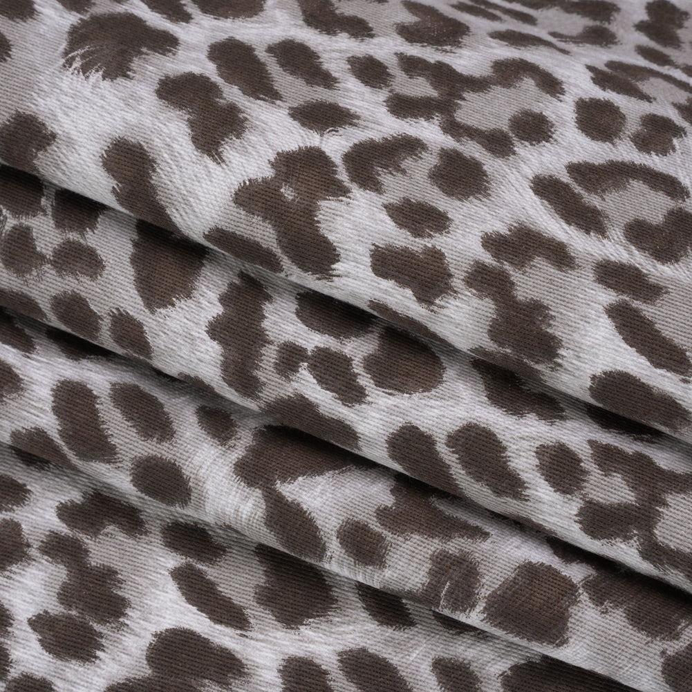 Stretch Cotton Twill - Dark Brown and Gray Leopard Fur - Designer Deadstock