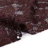 Nylon Re-Embroidered Stretch Lace - Chocolate Brown Flowers and Little Leaves - Designer Deadstock