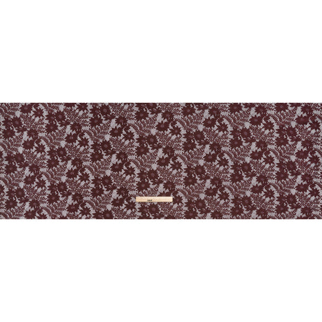 Nylon Re-Embroidered Stretch Lace - Chocolate Brown Flowers and Little Leaves - Designer Deadstock