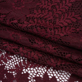 Nylon Re-Embroidered Stretch Lace - Burgundy Flowers and Little Leaves - Designer Deadstock
