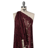 Nylon Re-Embroidered Stretch Lace - Burgundy Flowers and Little Leaves - Designer Deadstock
