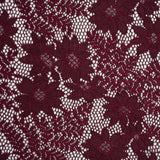 Nylon Re-Embroidered Stretch Lace - Burgundy Flowers and Little Leaves - Designer Deadstock
