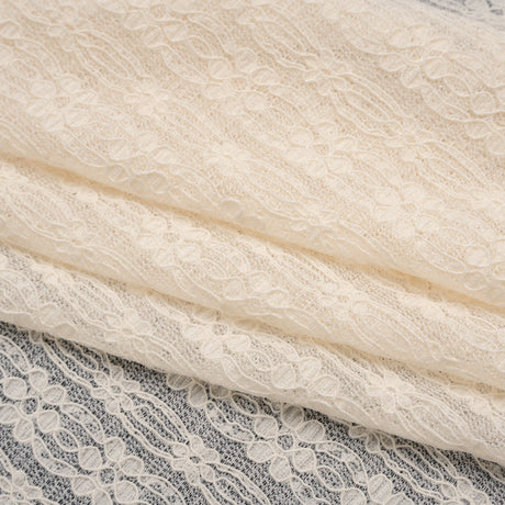 Crinkled Stretch Corded Lace - Gardenia Floral Stripes - Designer Deadstock