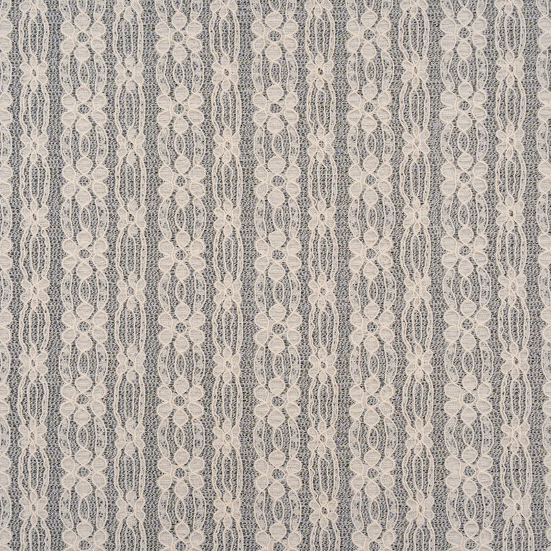 Crinkled Stretch Corded Lace - Gardenia Floral Stripes - Designer Deadstock