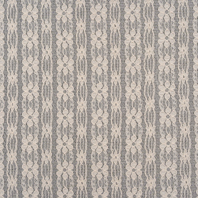 Crinkled Stretch Corded Lace - Gardenia Floral Stripes - Designer Deadstock
