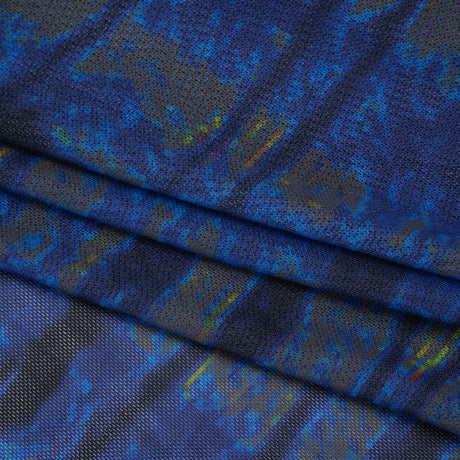 Polyester Stretch Mesh - Electric Blue, Olive and Black Abstract Plaid - Designer Deadstock