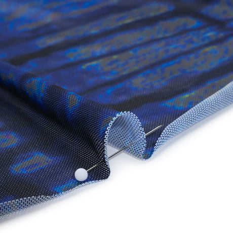 Polyester Stretch Mesh - Electric Blue, Olive and Black Abstract Plaid - Designer Deadstock