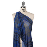 Polyester Stretch Mesh - Electric Blue, Olive and Black Abstract Plaid - Designer Deadstock