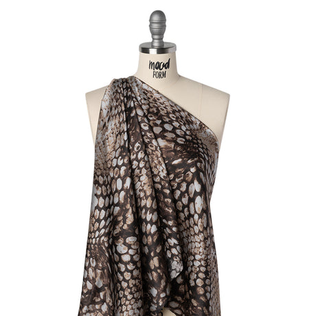 Silk Charmeuse Print 16MM, Made in Italy - Brown and Beige Giant Snakeskin