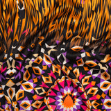 Silk Charmeuse Panel 16MM, Made in Italy - Pink, Purple and Orange Geometric Kaleidoscope Medallions