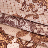 Silk Charmeuse Print 16MM, Made in Italy - Light Peach and Burgundy Lockets and Lace