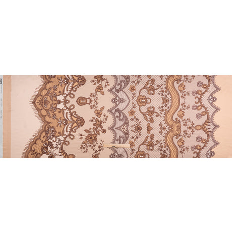 Silk Charmeuse Print 16MM, Made in Italy - Light Peach and Burgundy Lockets and Lace