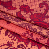 Silk Charmeuse Print 16MM, Made in Italy - Rose, Hot Pink and Dark Red Lockets and Lace