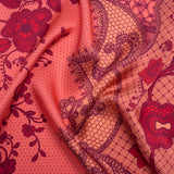 Silk Charmeuse Print 16MM, Made in Italy - Rose, Hot Pink and Dark Red Lockets and Lace