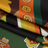 Silk Charmeuse Print 16MM, Made in Italy - Green, Brown and Orange Patchwork Squares with Flowers and Stripes