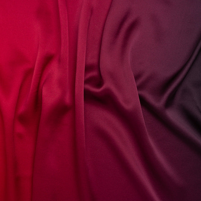 Silk Charmeuse Print 16MM, Made in Italy - Red to Black Ombre