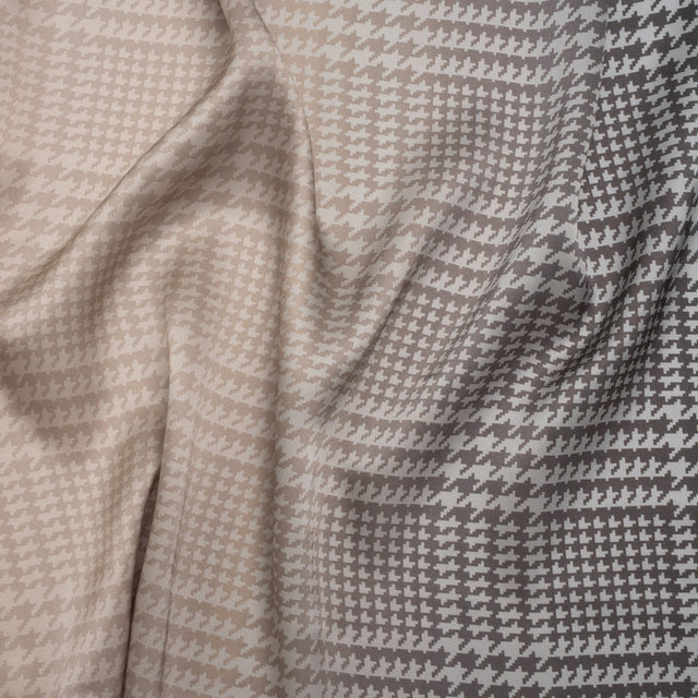 Silk Charmeuse Print 16MM, Made in Italy - Beige, Gray and Black Glen Check Ombre
