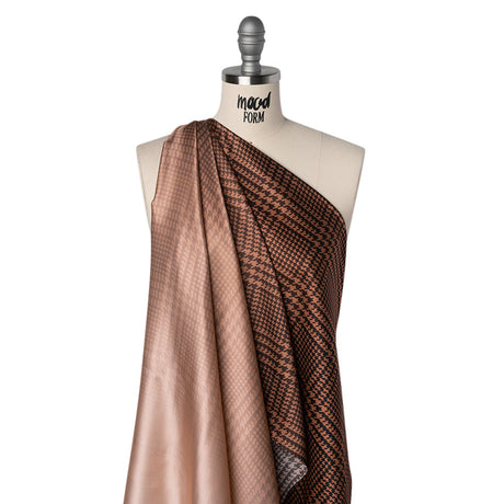 Silk Charmeuse Print 16MM, Made in Italy - Peachy Pink, Burnt Orange and Black Glen Check Ombre