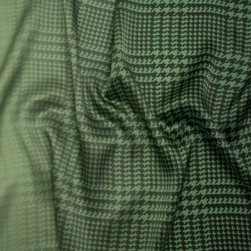 Silk Charmeuse Print 16MM, Made in Italy - Sage, Forest Green and Black Glen Check Ombre